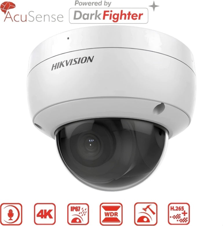 Cámara IP domo fija 8MP AcuSense DarkFighter Hikvision DS-2CD2186G2-ISU(2.8mm)(C) Mic y E/S Alarmas